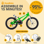Royalbaby Freestyle Outdoor Childrens Bicycle Dual Handbrakes Sporty Kid Bike with Kickstand and Adjustable Seat, 18 Inch, Gree
