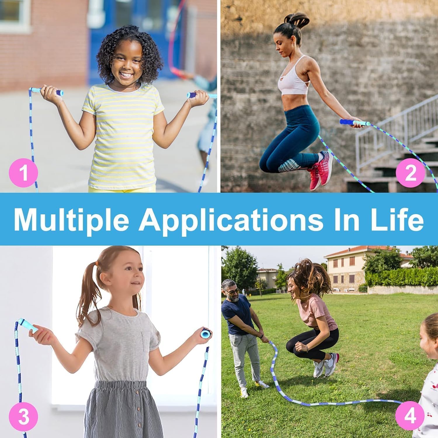 Grawun Jump Rope For Kids,6 Pack Jump Rope,Adjustable Soft Beaded Kids Jump Rope,Tangle-Free Segmented Soft Beaded Skipping Rope
