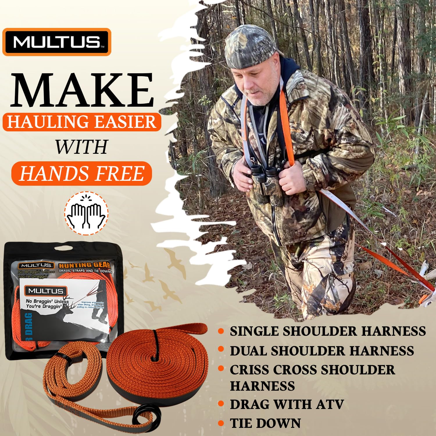 Multus Deer Drag Harness Quick And Easy To Use Hunting Gear For Deer Hunters - 5 Pack