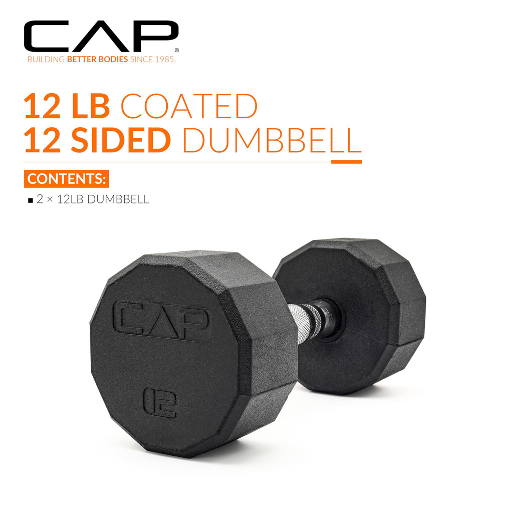 CAP Barbell 12-Sided Coated Dumbbell with Chrome Handle, Pair, 12 LB