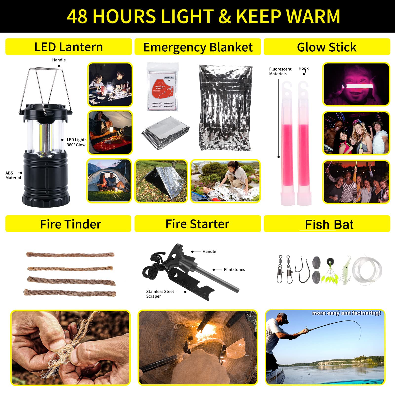 Survival Kit And First Aid Kit, 160 Pcs Emergency Supplies Camping Accessories With Upgraded Molle Bag, Gifts For Men And Women
