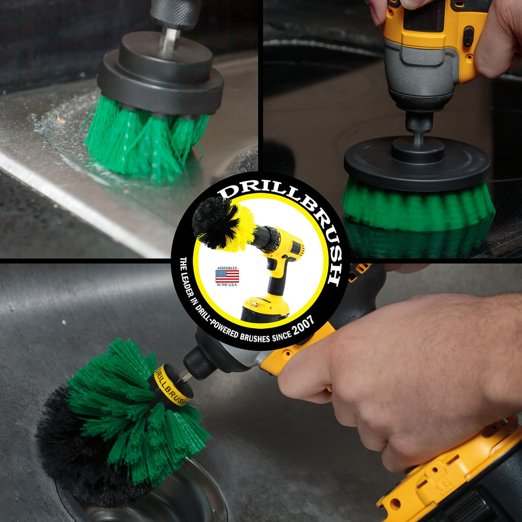 Drillbrush Green Kitchen Cleaning Drill Brushes - Stainless Steel Sink Cleaner/Copper Sink Cleaner - Electric Stove Cleaner/Gas