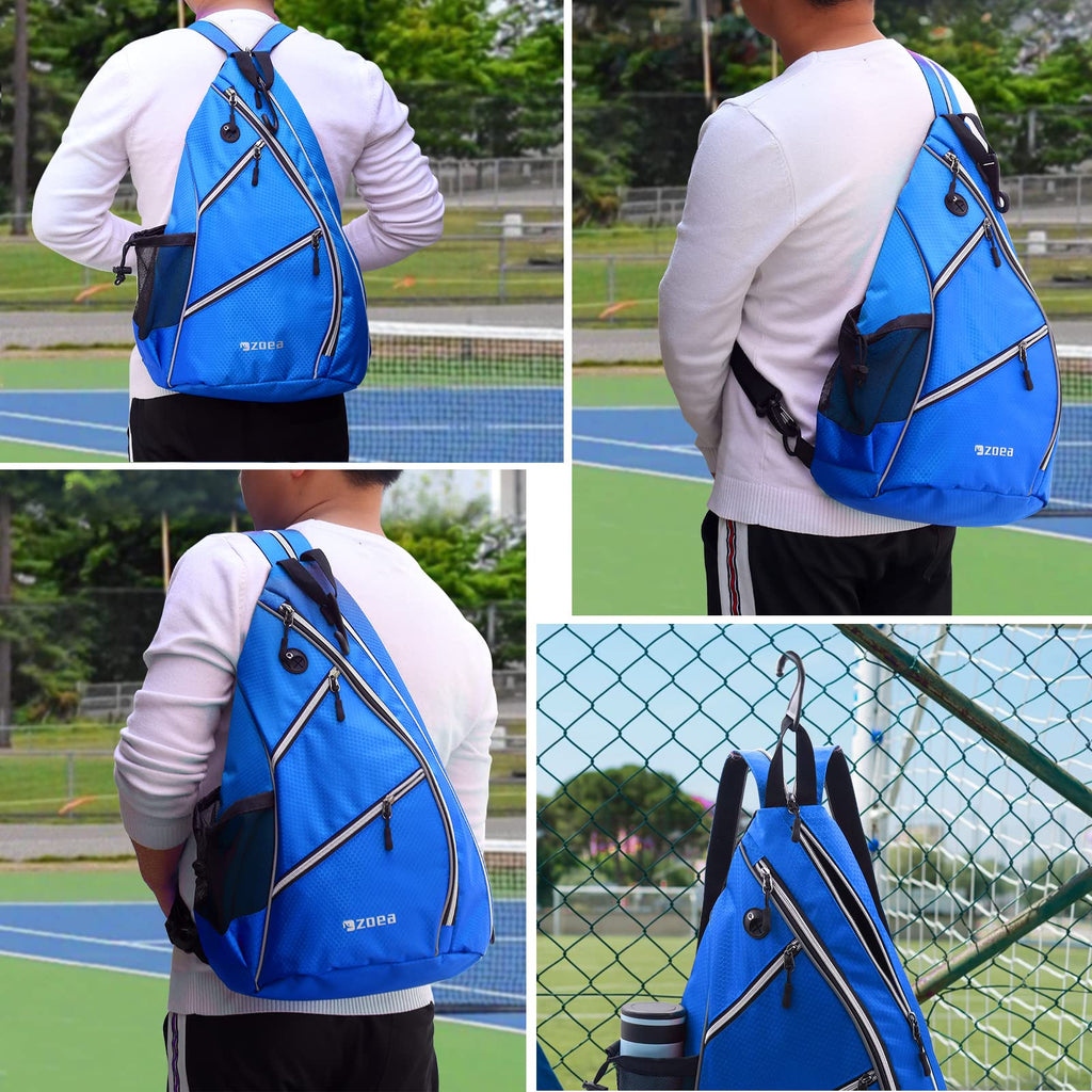 Zoea Pickleball Bag, Sport Pickleball Sling Bag For Women Man, Adjustable Pickleball Backpack With Water Bottle Holder, Fits 4 P