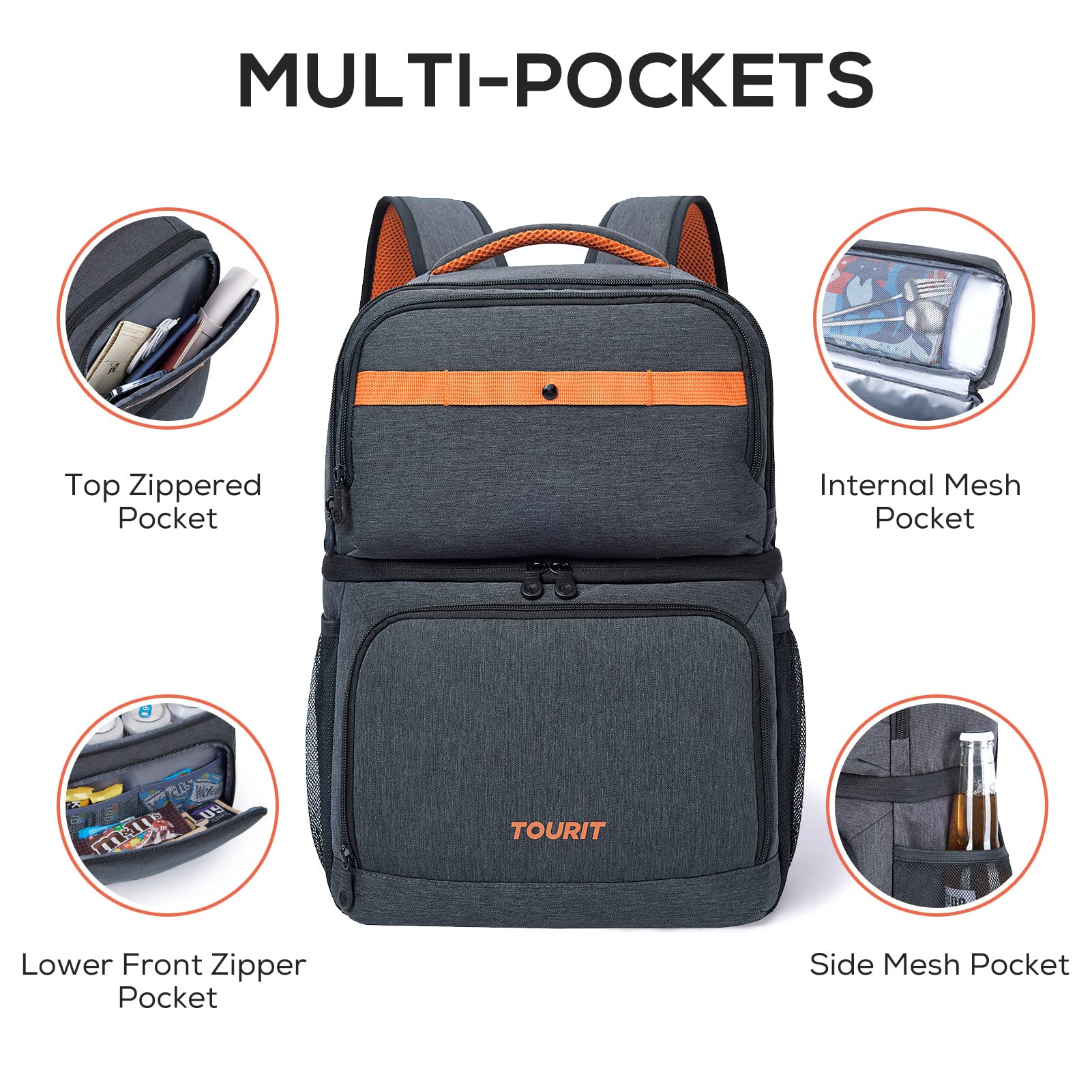 Tourit Backpack Cooler With Double Decks, Insulated Cooling Bag For Lunch,Waterproof Lightweight For Men To Camping, Picnic, Hik