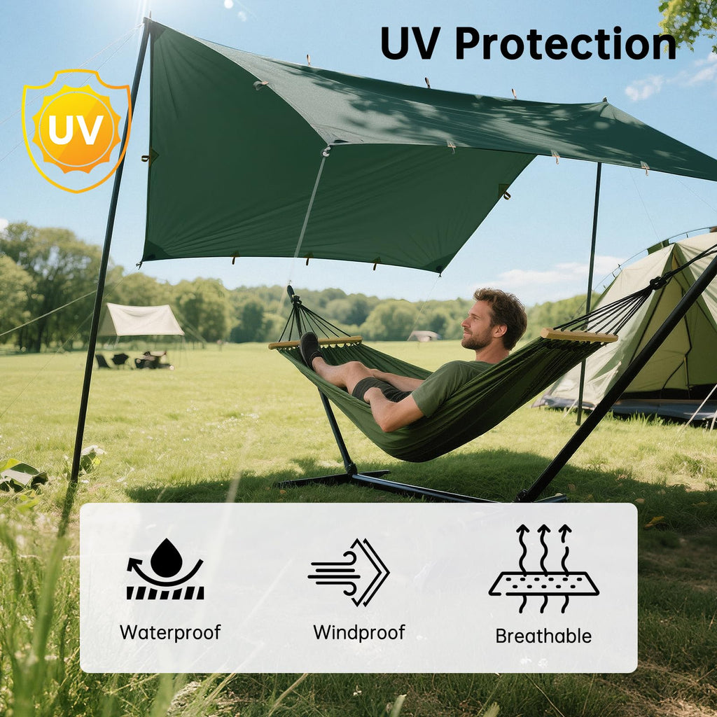 Free Soldier Camping Tarp Waterproof Portable Multifunctional Outdoor Traveling Awning Backpacking Shelter Rain Tarp (Lake Green
