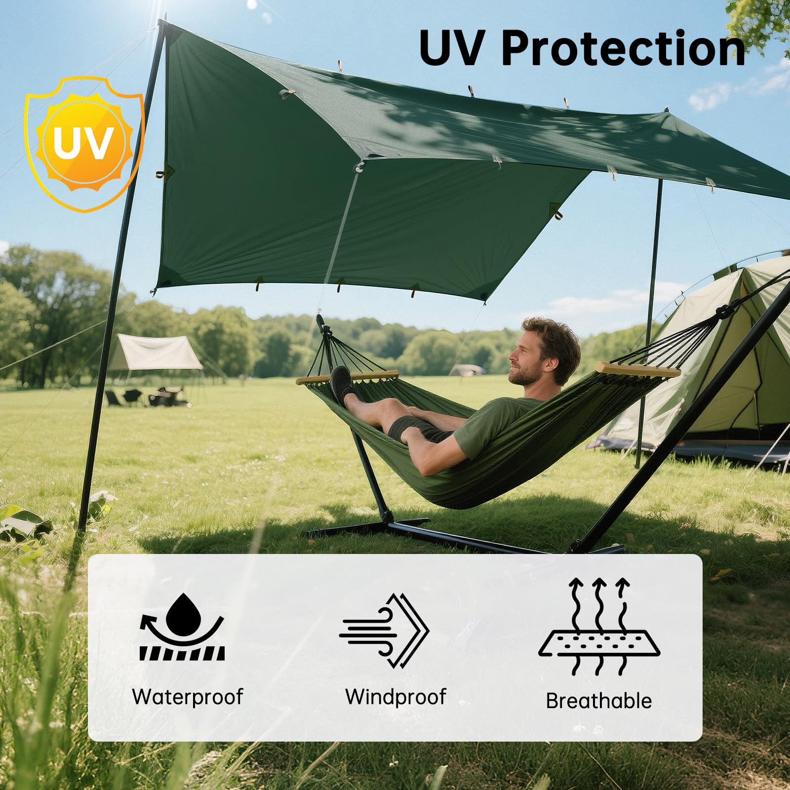 Free Soldier Camping Tarp Waterproof Portable Multifunctional Outdoor Traveling Awning Backpacking Shelter Rain Tarp (Lake Green