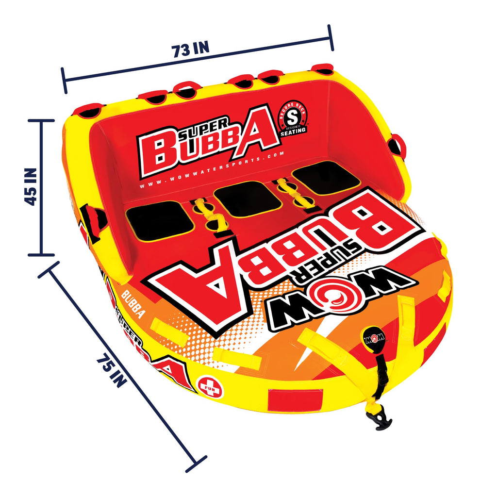 Wow Sports - Super Bubba Towable Tube For Boating - 1-3 Person 510 Lbs Capacity - Inflatable Boat Tube For Water Sports - Youth