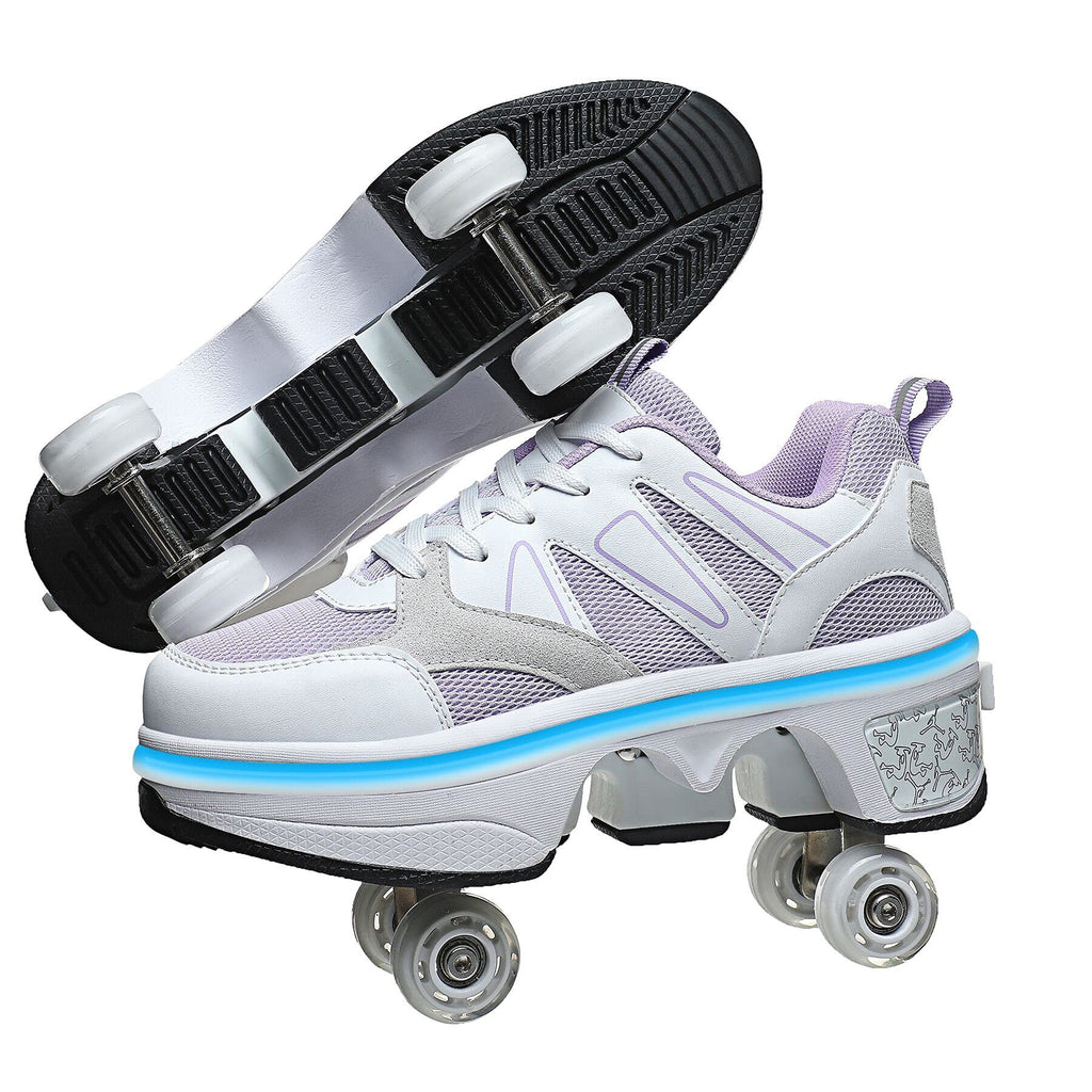 Kofuboke Led Women Deformation Roller Skate Shoes,Double-Row Walking Shoes With Invisible Wheels (Purple, 5.5)
