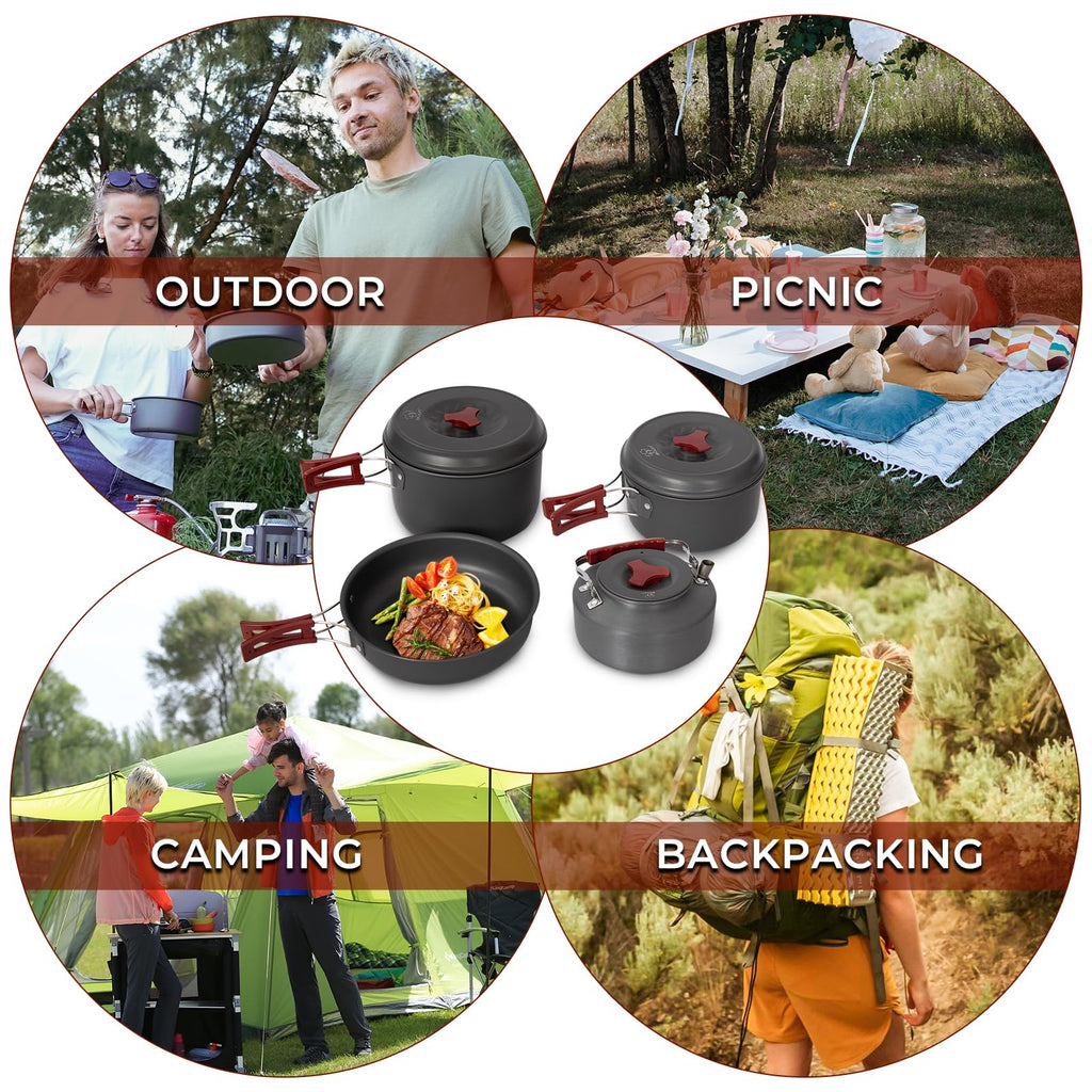 Bulin Camping Cookware Mess Kit, Nonstick Backpacking Cooking Set, Outdoor Cook Gear For Family Hiking, Picnic Lightweight Cookw