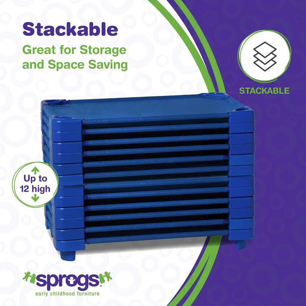 Sprogs Heavy Duty Childrens Standard 52''L Stackable Daycare Cots For Preschool Kids Sleeping, Resting, And Naptime, Spg-021-5,