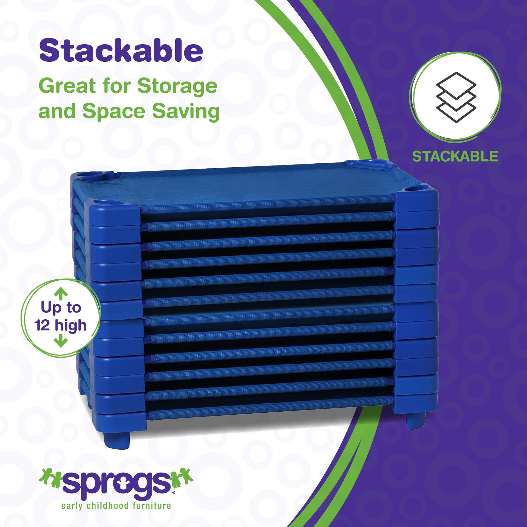 Sprogs Heavy Duty Childrens Standard 52''L Stackable Daycare Cots For Preschool Kids Sleeping, Resting, And Naptime, Spg-021-5,