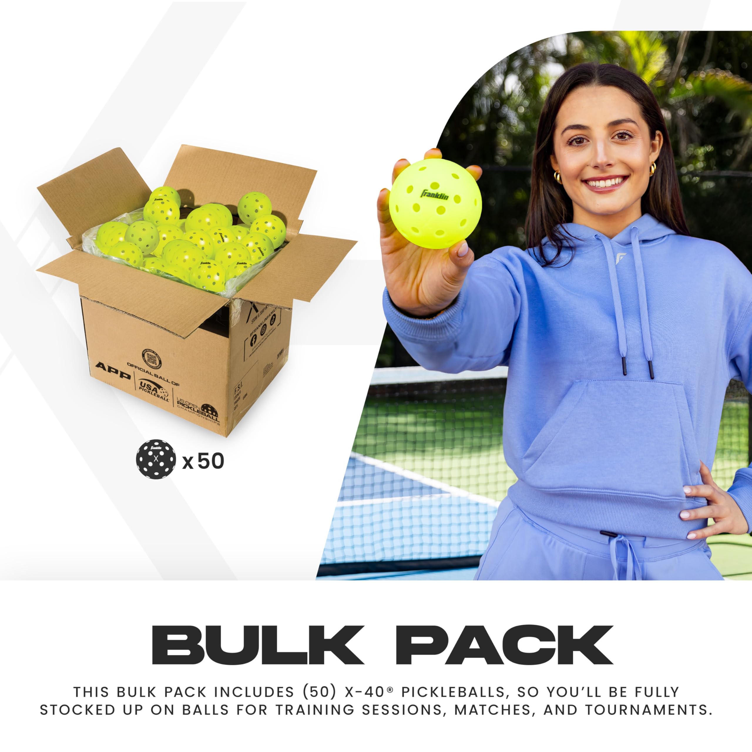 Franklin Sports X-40 Outdoor Pickleballs - Usa Pickleball (Usapa) Official - Bulk Set Of Regulation Size Outdoor Balls - Officia
