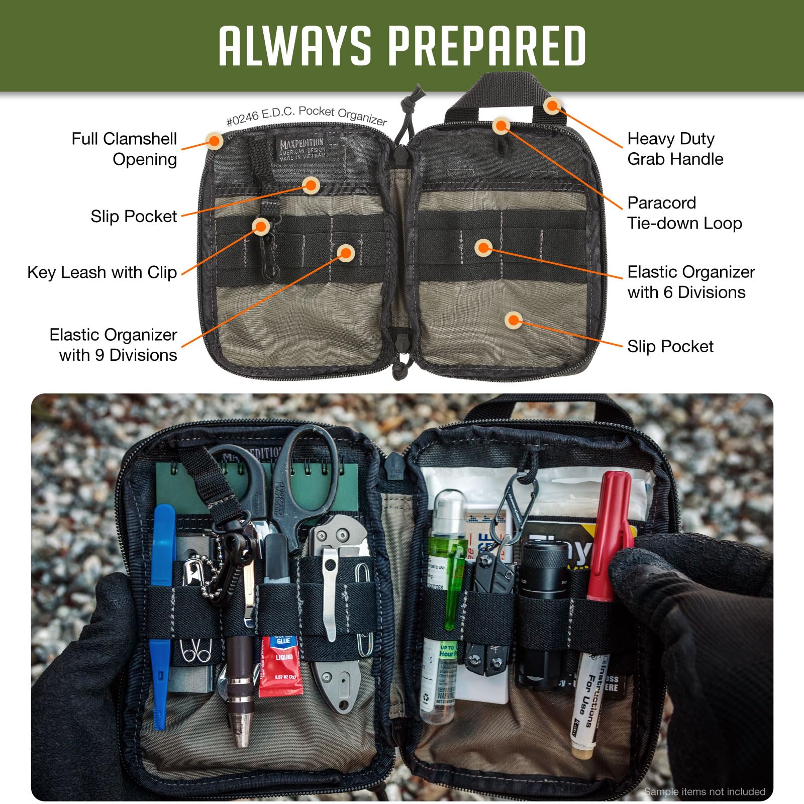 Maxpedition E.D.C. Pocket Organizer,Nylon (Black) 6x1x8