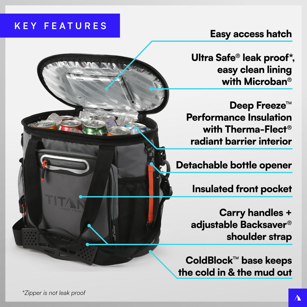 Titan Deep Freeze 24 Can Insulated Bucket Tote Cooler, Sharkskin Gray