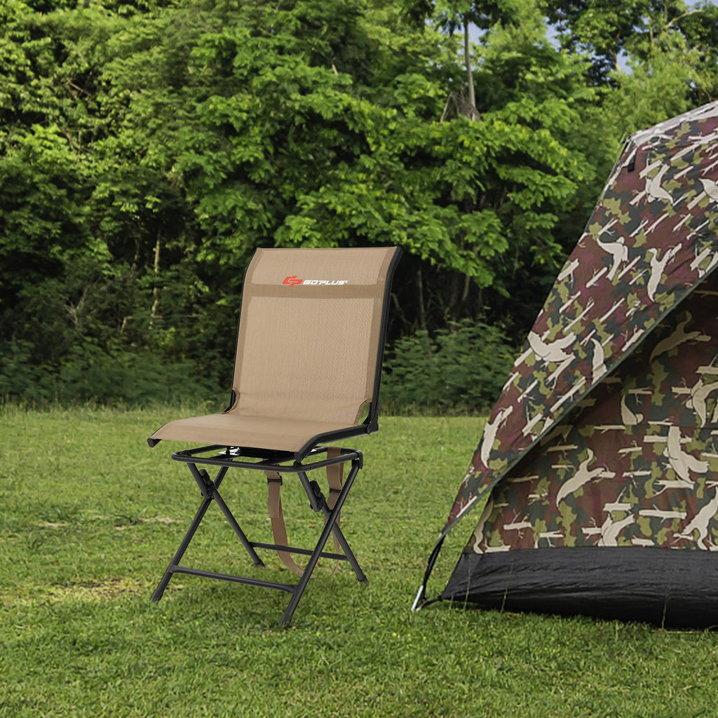 Goplus Hunting Chair, 360 Swivel Hunting Blind Chair With Carrying Strap, 330Lbs Capacity, Folding Silent Deer Hunting Chair, Po