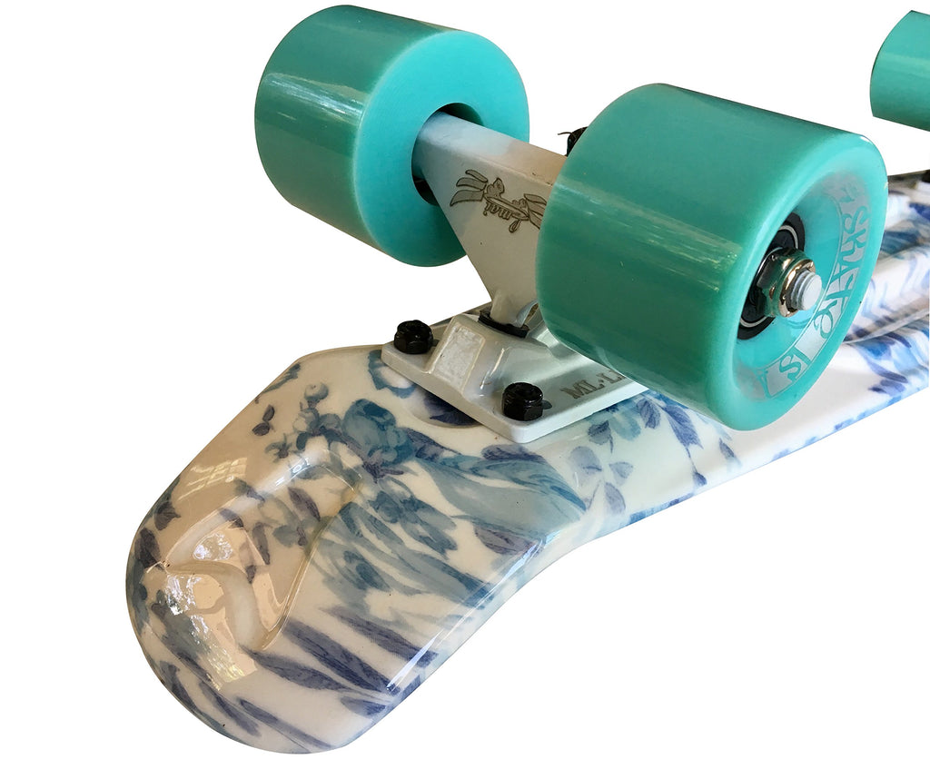 Lmai 22'' Cruiser Skateboard Graphic Blue Flower Floral Board Complete Skateboad