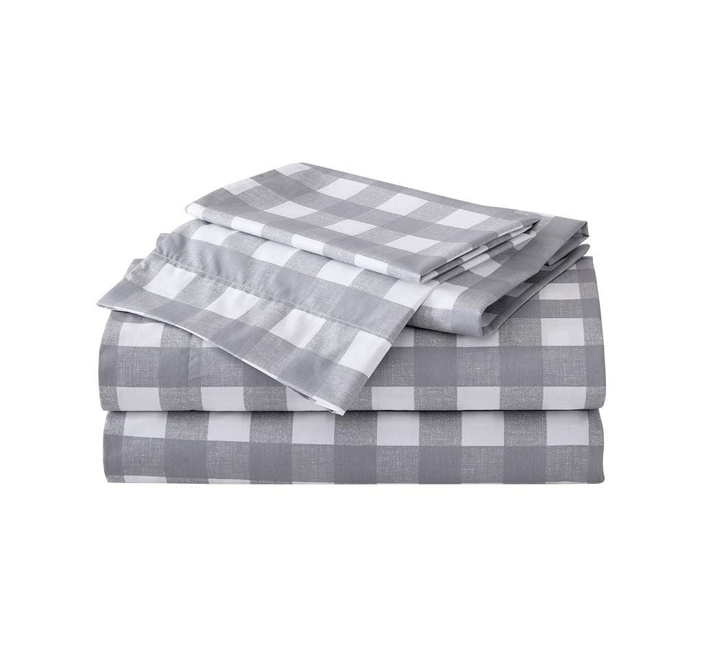 Eddie Bauer Home Sheets Cotton Percale Bedding Set, Crisp  Cool, Stylish Home Decor, King, Lakehouse Plaid Greywhite