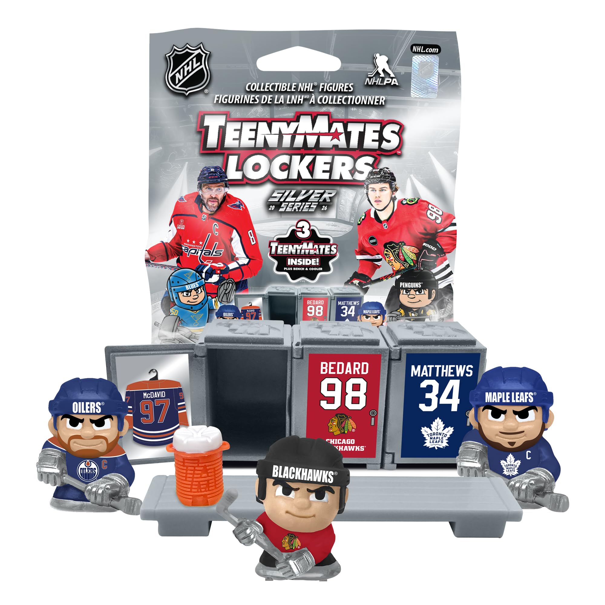 TeenyMates NHL Hockey Action Figures Locker Room Set with 3 Surprise 2026 TeenyMates Players