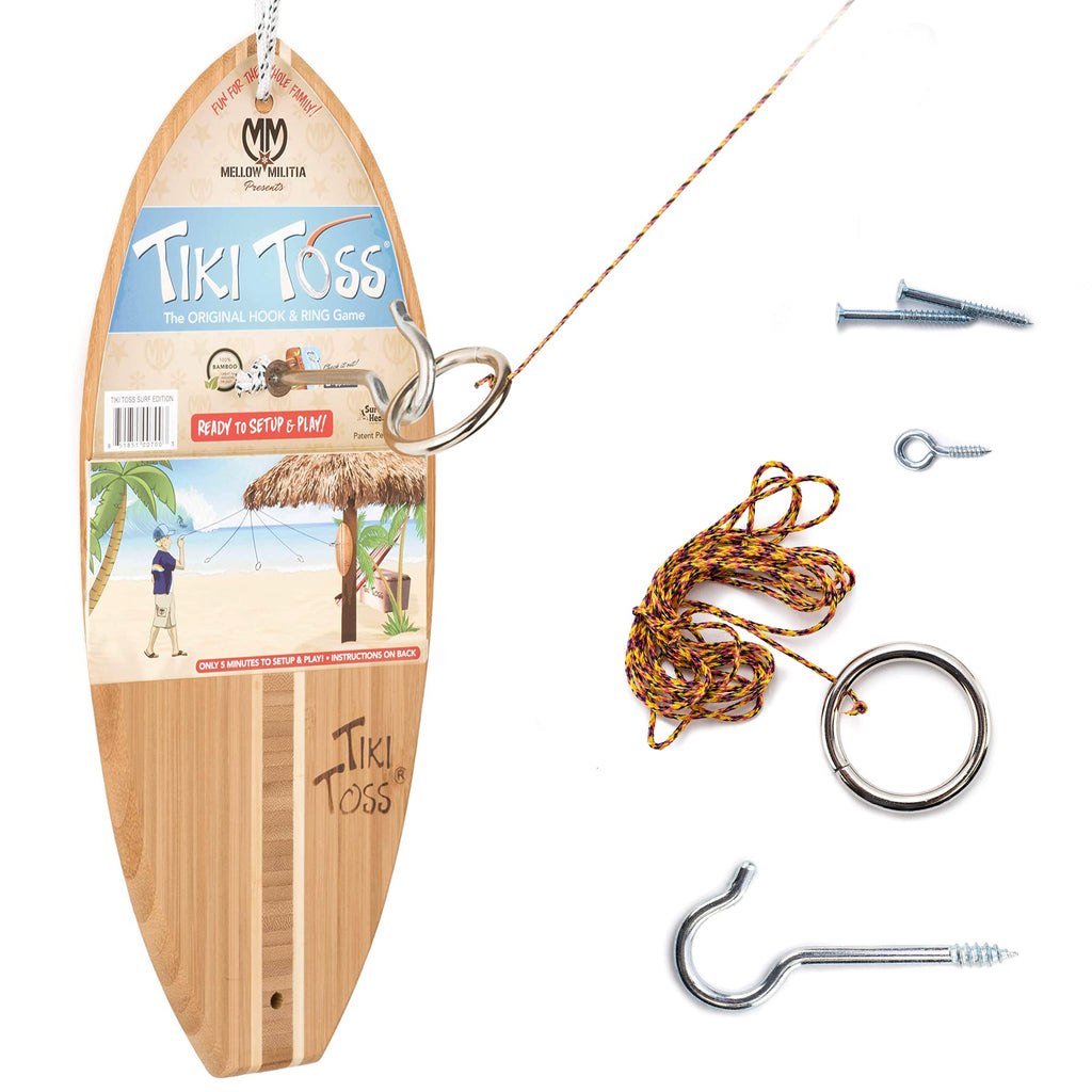 Tiki Toss Ring Toss Game For Adults - 13 Inch Surfboard Edition - Hook And Ring Game For Outdoor & Indoor Use, Gift For Husband,