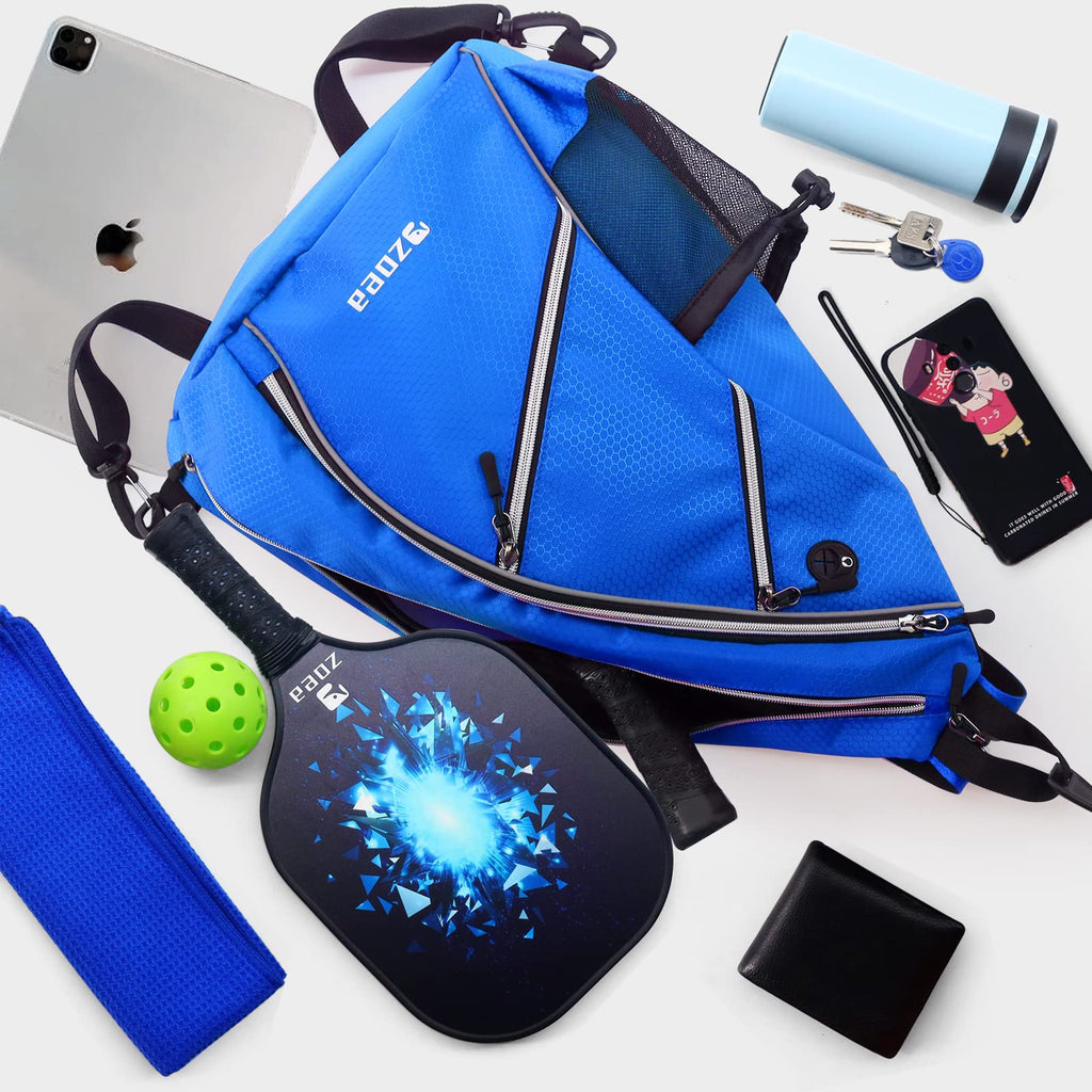 Zoea Pickleball Bag, Sport Pickleball Sling Bag For Women Man, Adjustable Pickleball Backpack With Water Bottle Holder, Fits 4 P