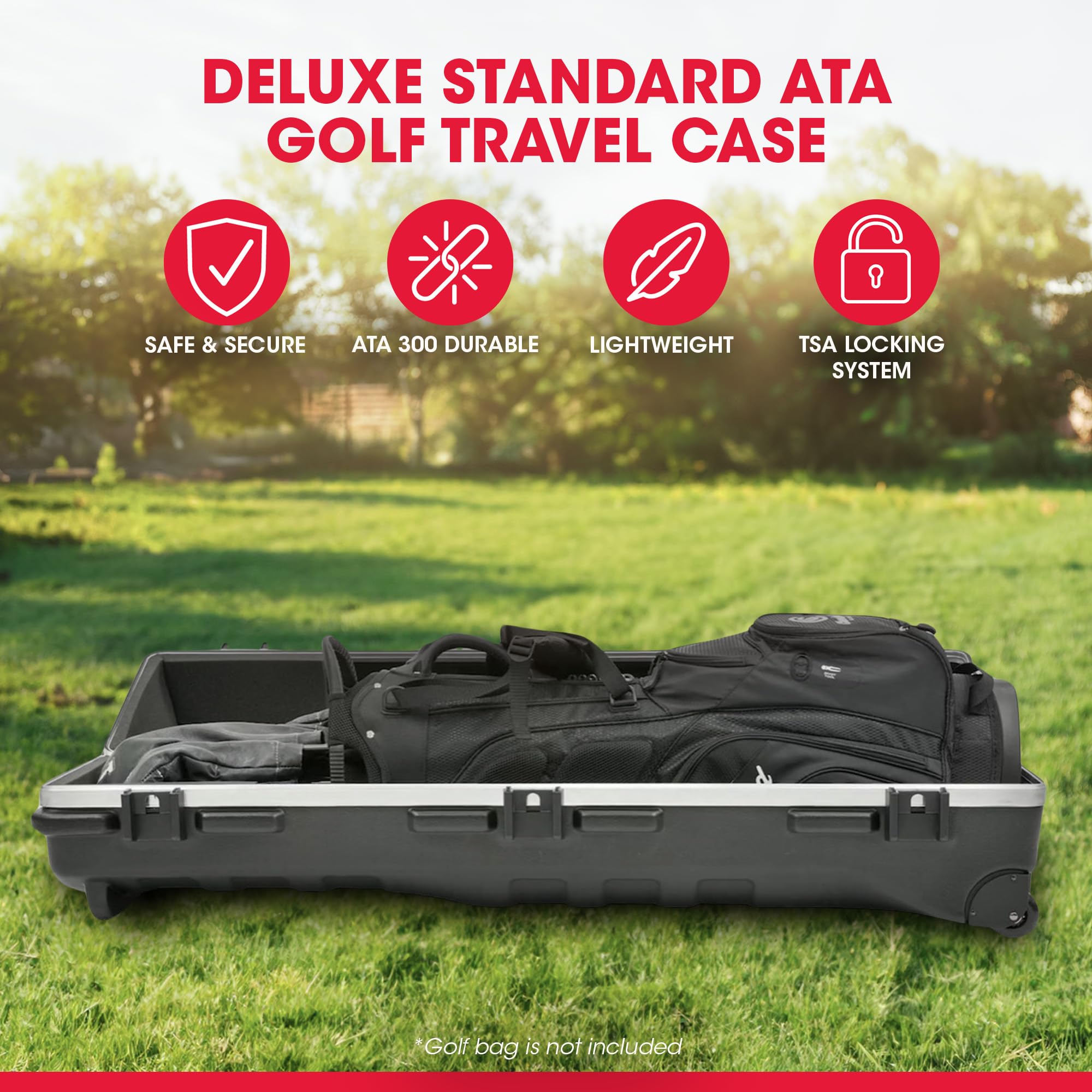 Skb Hard Shell Golf Bag, Ata Deluxe Travel Case W/ Wheels & Latches, 48'', Medium