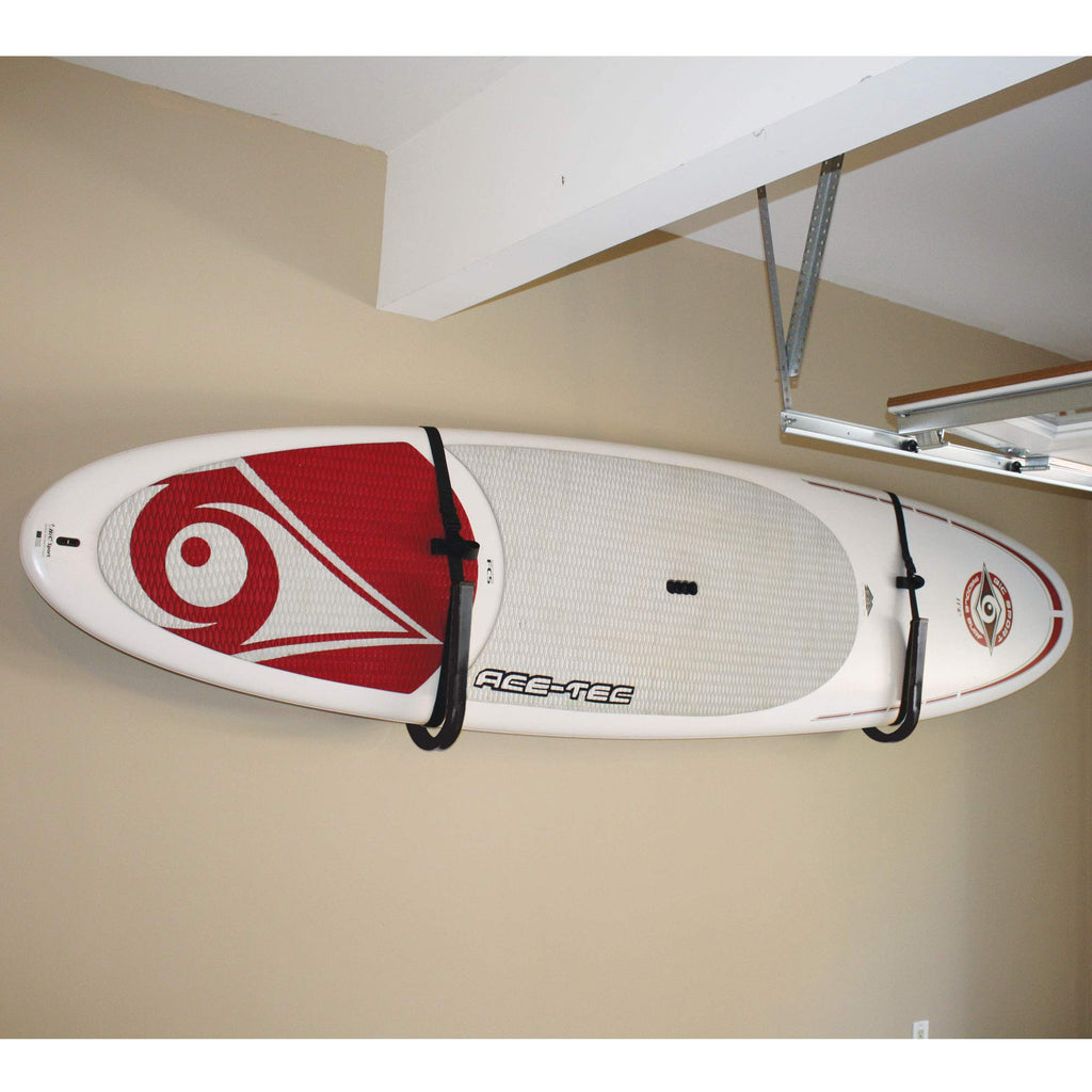 Suspenz Sup Wall Storage Rack, Stand Up Paddle Board And Surfboard Holder/Hook With Safety Straps, Black (12-0105)