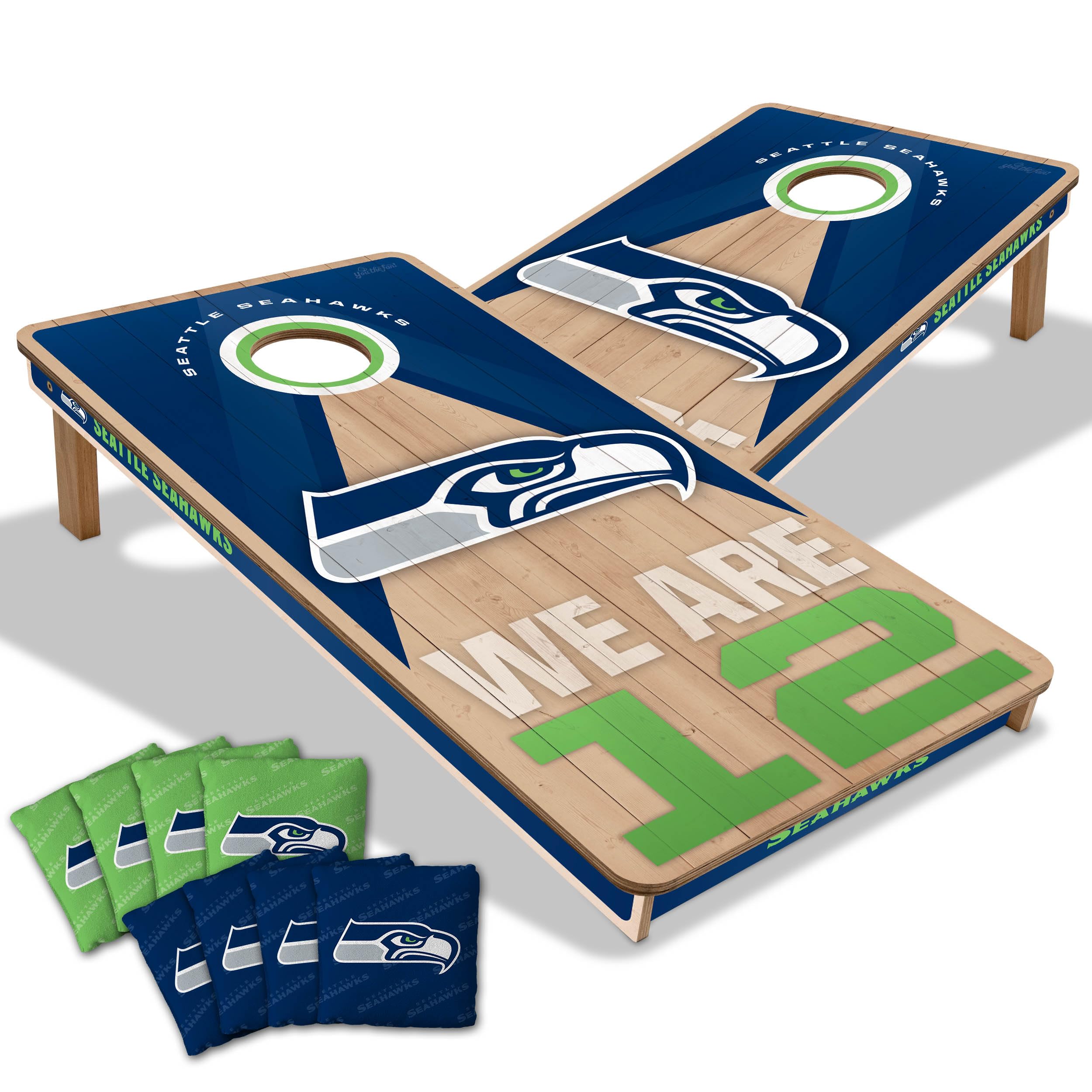 YouTheFan NFL Seattle Seahawks 2 x 4 Slogan Series Professional Wood Cornhole Game with Logo Bags