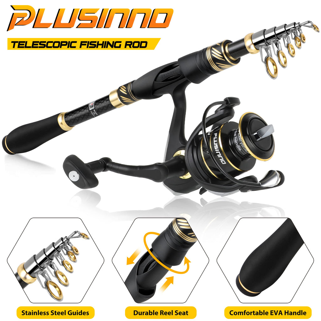 Plusinno Fishing Pole, Fishing Rod And Reel Combo,Telescopic Fishing Rod Kit With Spinning Reel, Collapsible Portable Fishing Po