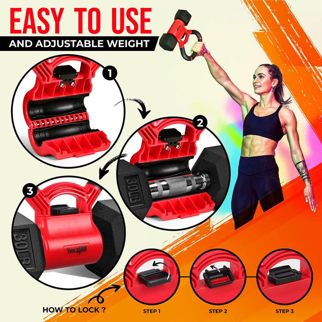 Combo Kettle Grip (Single) + Rubber Hex Dumbbell (Single) - 30Lbs - Red