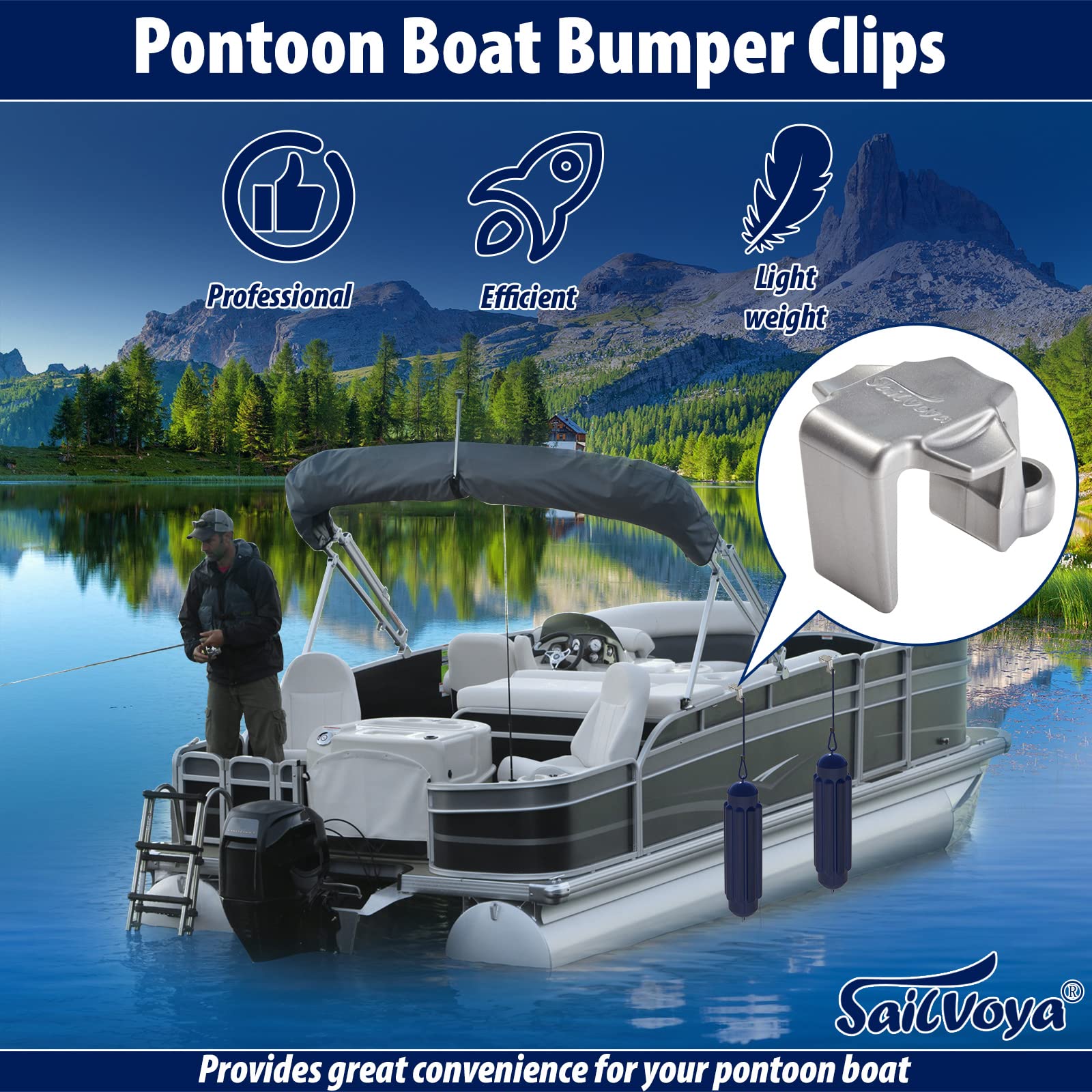 Boat Bumper Clips, Pontoon Boat Fender Clips For Docking, Pontoon Boat Square Rail Fender Hangers/Adjusters/Clips Work With Pont