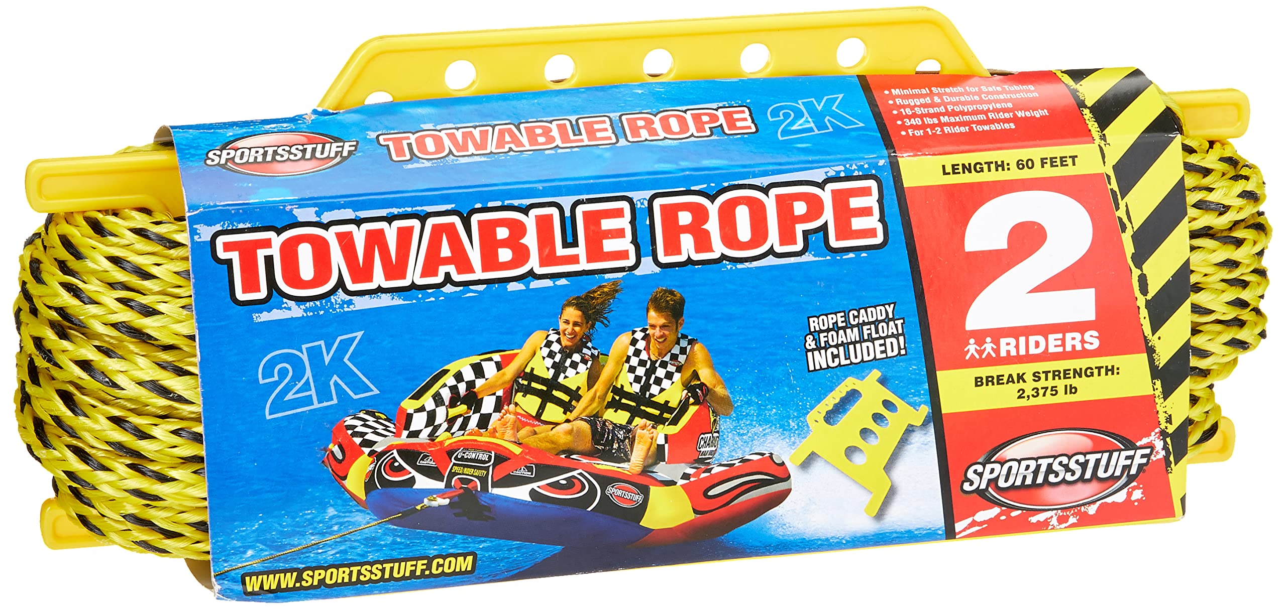 Sportsstuff 4K Towable Rope With Rope Caddy, 1-4 Rider Tow Rope For Towable Tubes