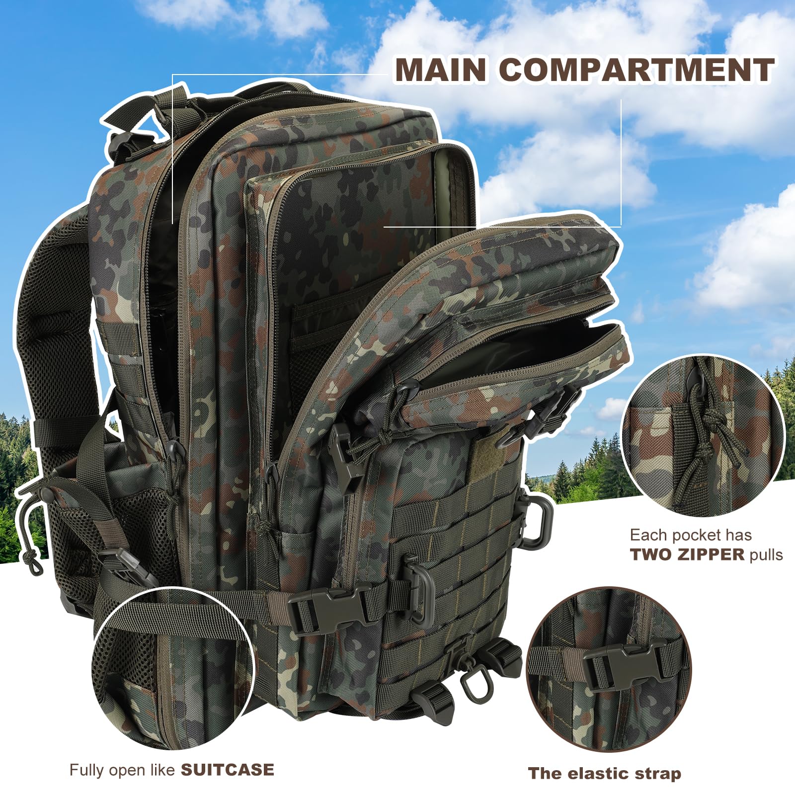 Hannibal Tactical 45L Molle Assault Pack, Tactical Backpack Army Military Camping Rucksack With Bottle Holder, 3-Day Pack Travel