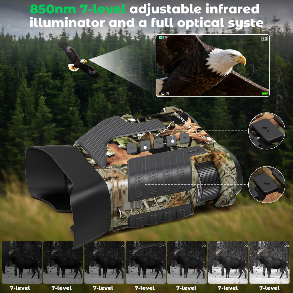 Wosports 4K Night Vision Goggles- 10X Optical & 8X Digital Zoom, 1315Ft Infrared Range, Rechargeable 5000Mah Battery, Ipx Waterp