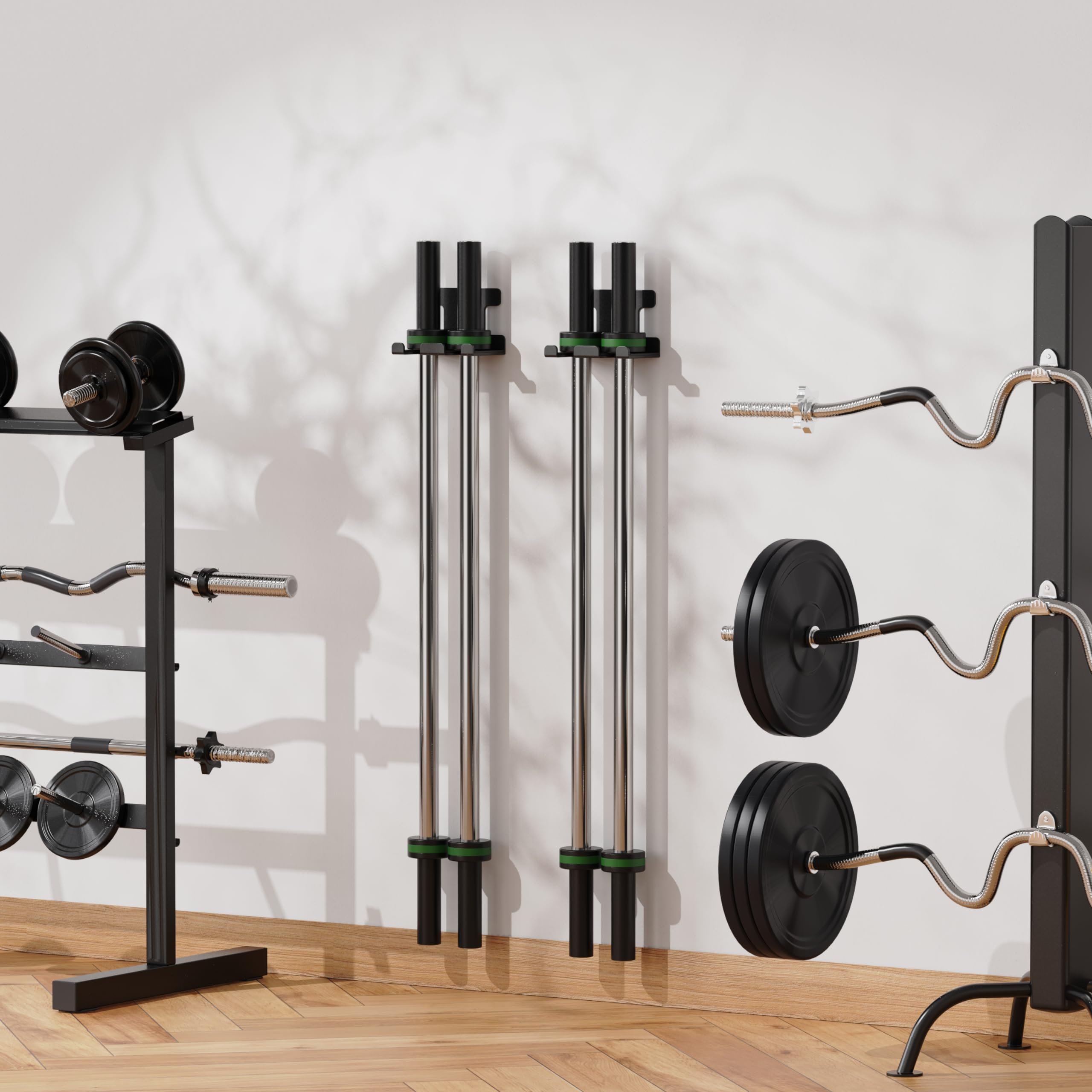 Vertical Barbell Rack Barbell Holder Wall Mount Barbell Storage Holder Olympic Bar Hanger For Home Commercial Garage Gym (Double