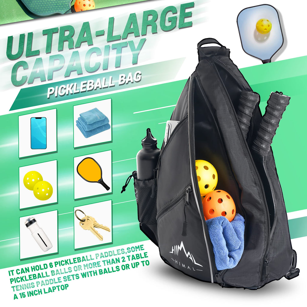 Himal Pickleball Bag- Adjustable Pickleball,Tennis,Racketball Sling Bag - Pickleball Backpack With Water Bottle Holder For Men A