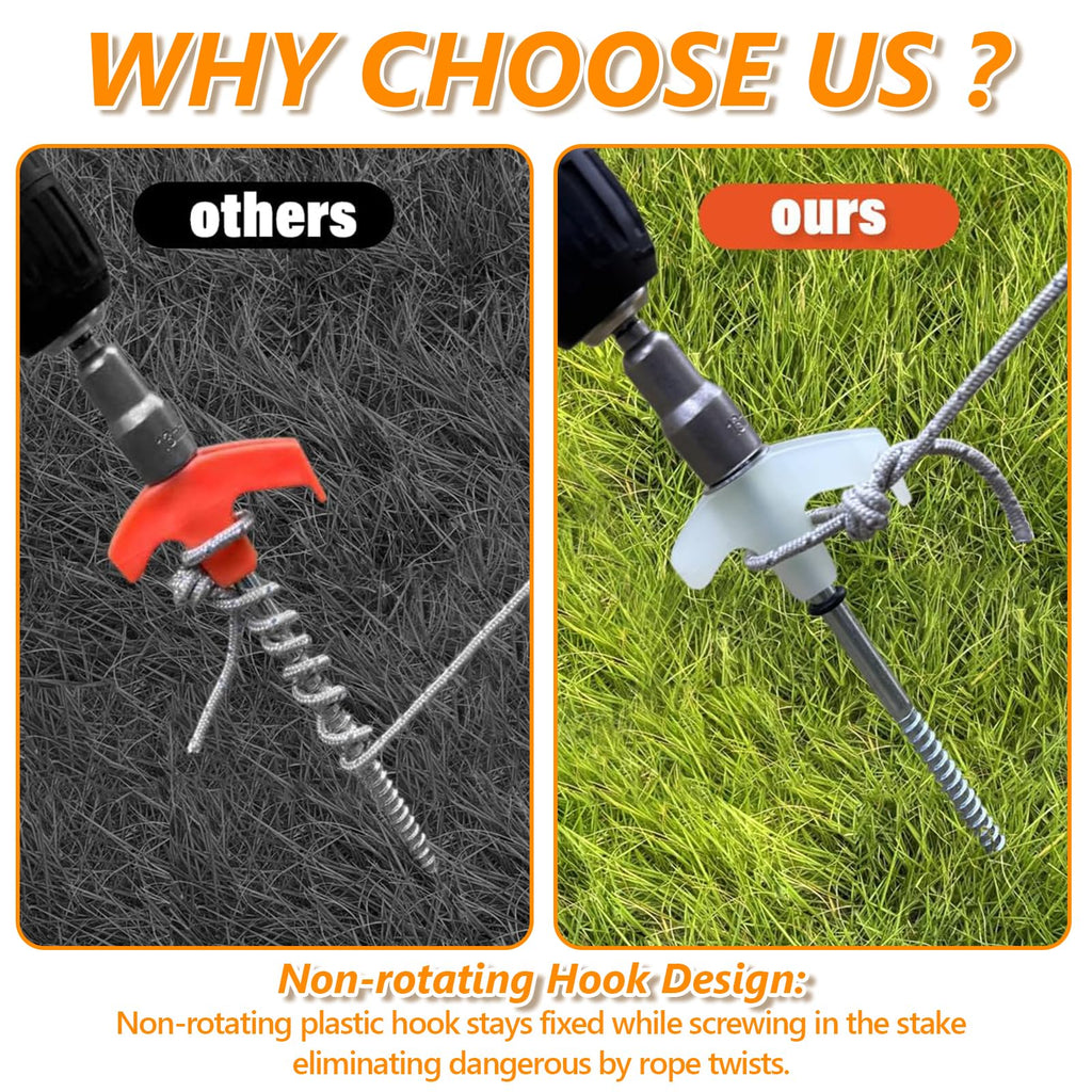 8 Screw In Tent Stakes Heavy Duty, Ground Anchors Screw In, Metal Threaded Tent Spikes, Camping Pegs For Canopies & Gardening In