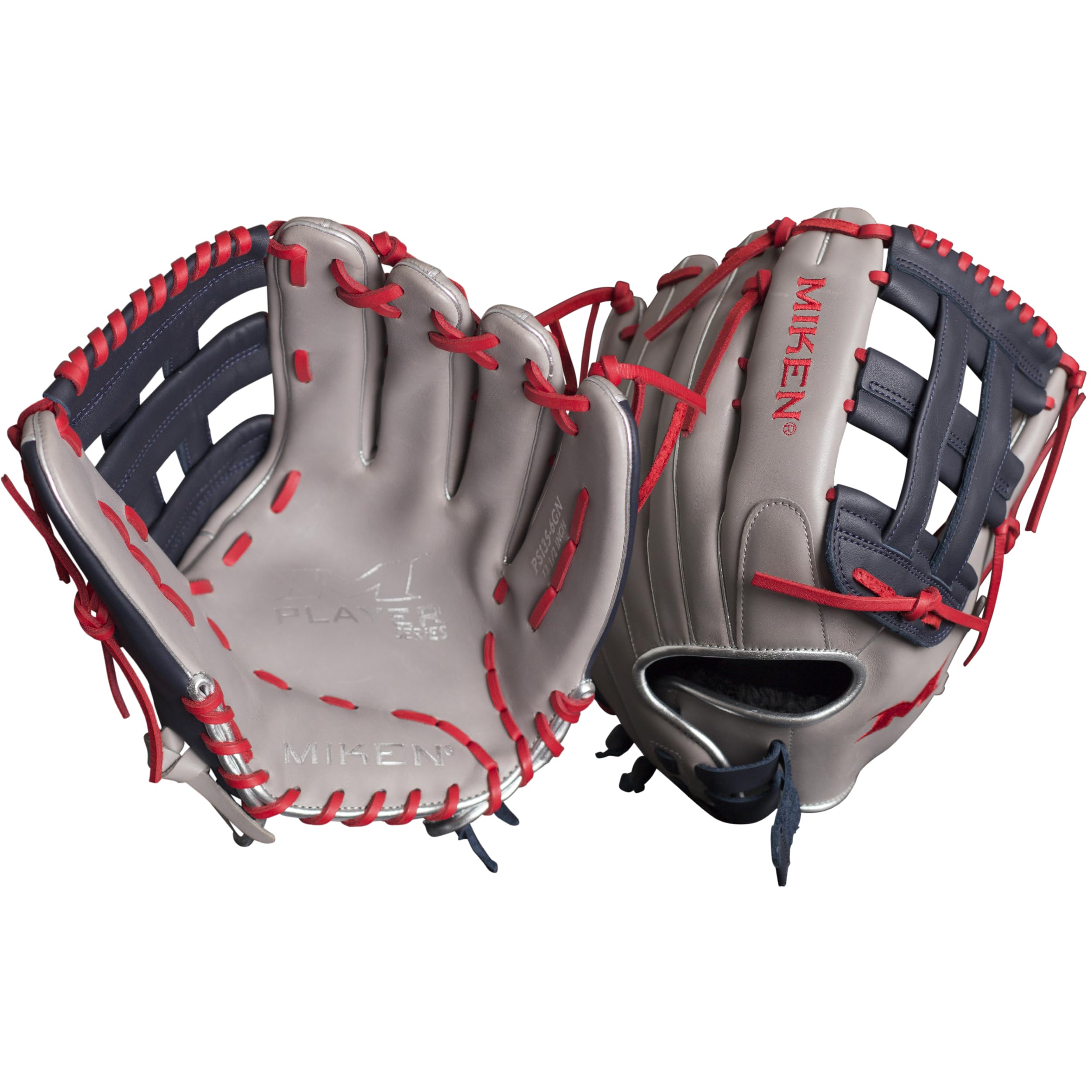 Miken | Player Series Slowpitch Softball Glove | 14 | RHT | Grey/Navy/Red