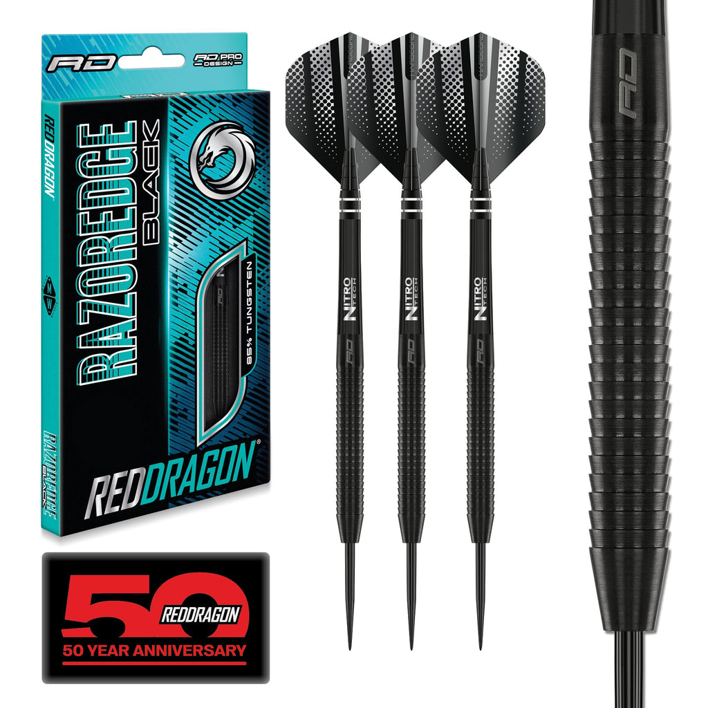 Red Dragon Razor Edge Black 24G Tungsten Darts With Flights And Stems