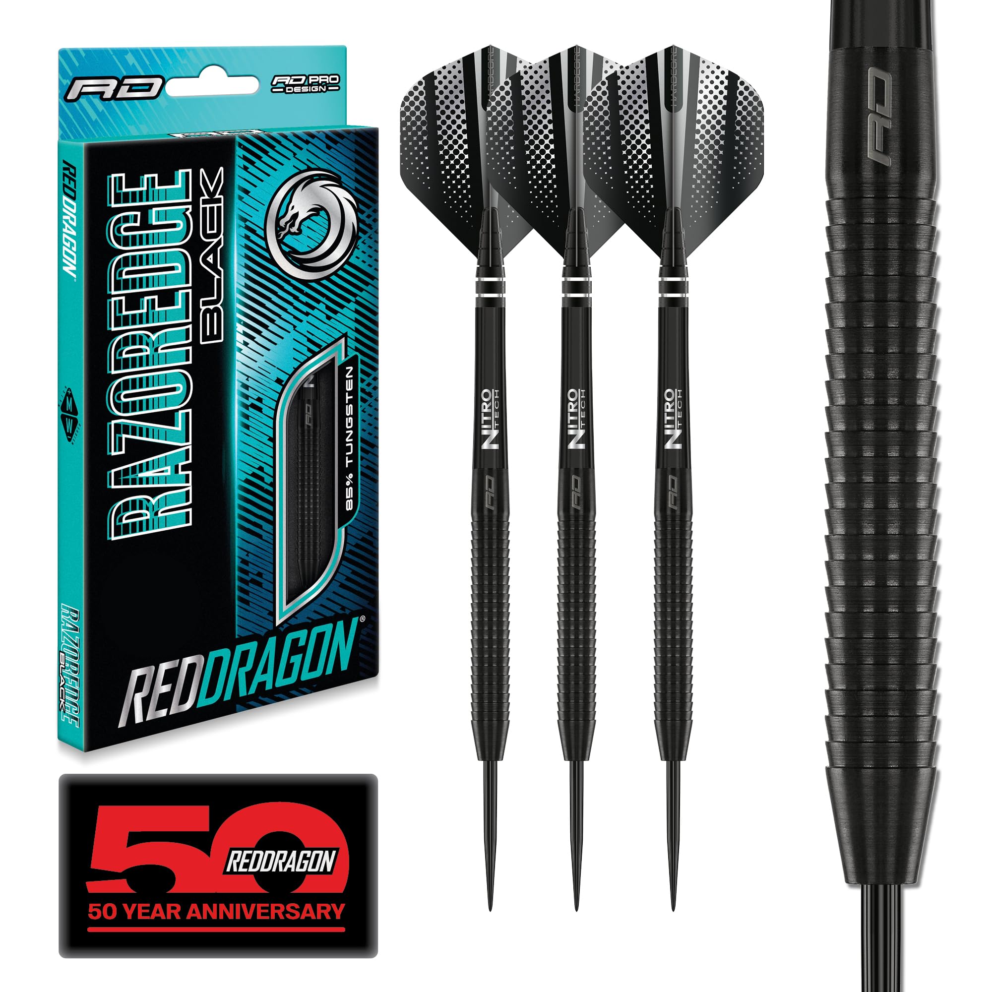 Red Dragon Razor Edge Black 24G Tungsten Darts With Flights And Stems
