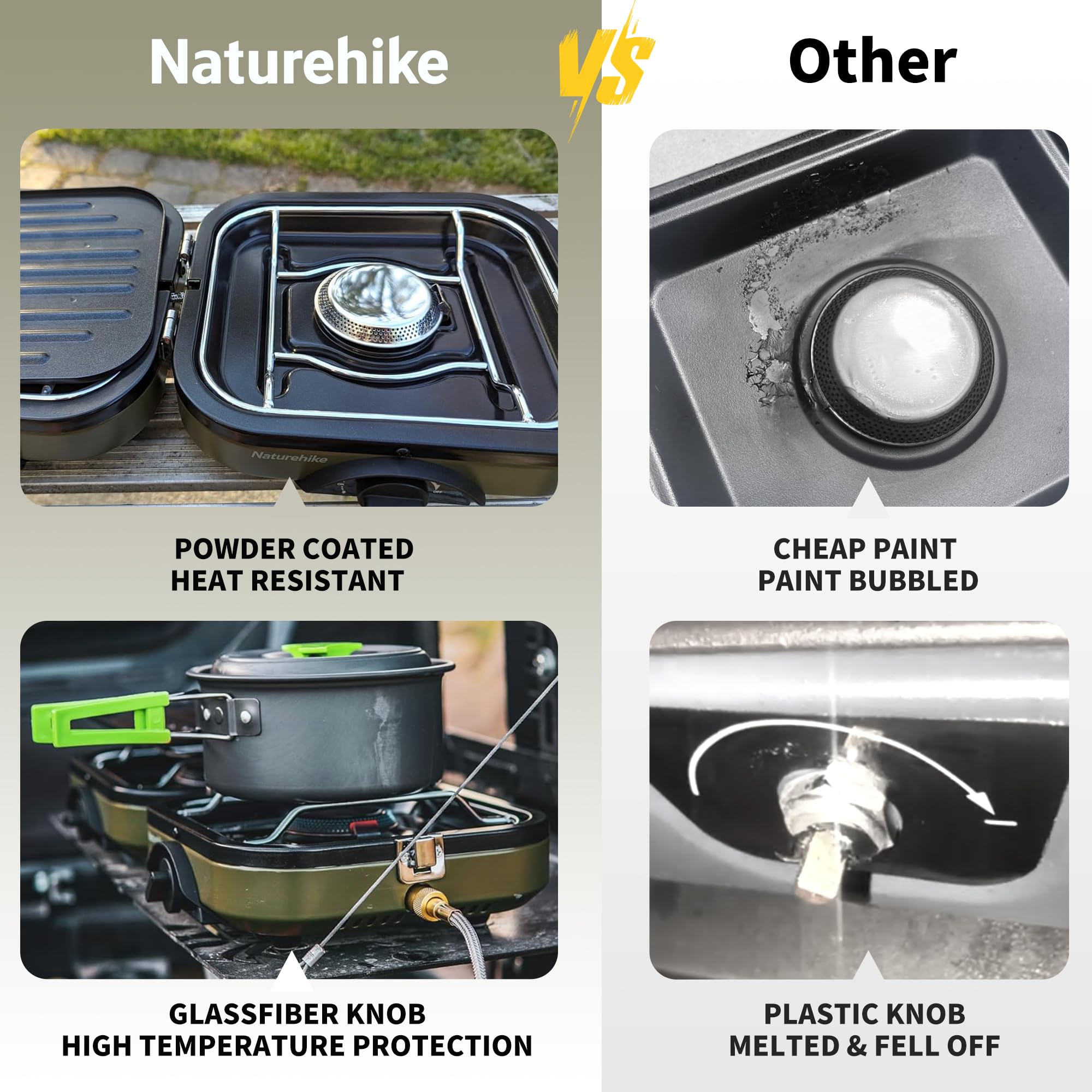 Naturehike 2 Burner Folding Camping Stove With Griddle, Portable Camp Isobutane Gas Stove With 16000 Btu Adjustable Burners & Pi