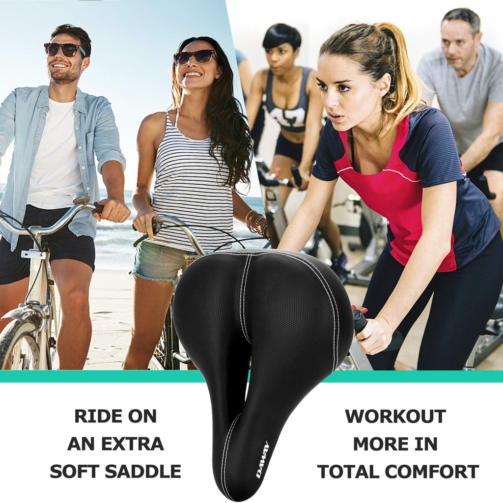 Daway Comfortable Wide Bike Seat - C10 Soft Foam Padded Exercise Bicycle Saddle For Men Women Seniors, Shock Absorbing, Universa