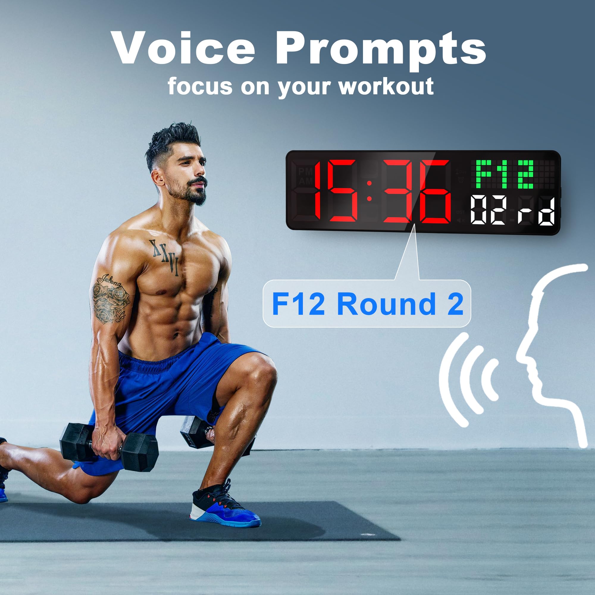 Lucorb Gym Clock Timer, Workout Clock With Seconds | 5 Display Modes, 4 Alarms | Remote Control Countdown Timer Wall For Home Gy