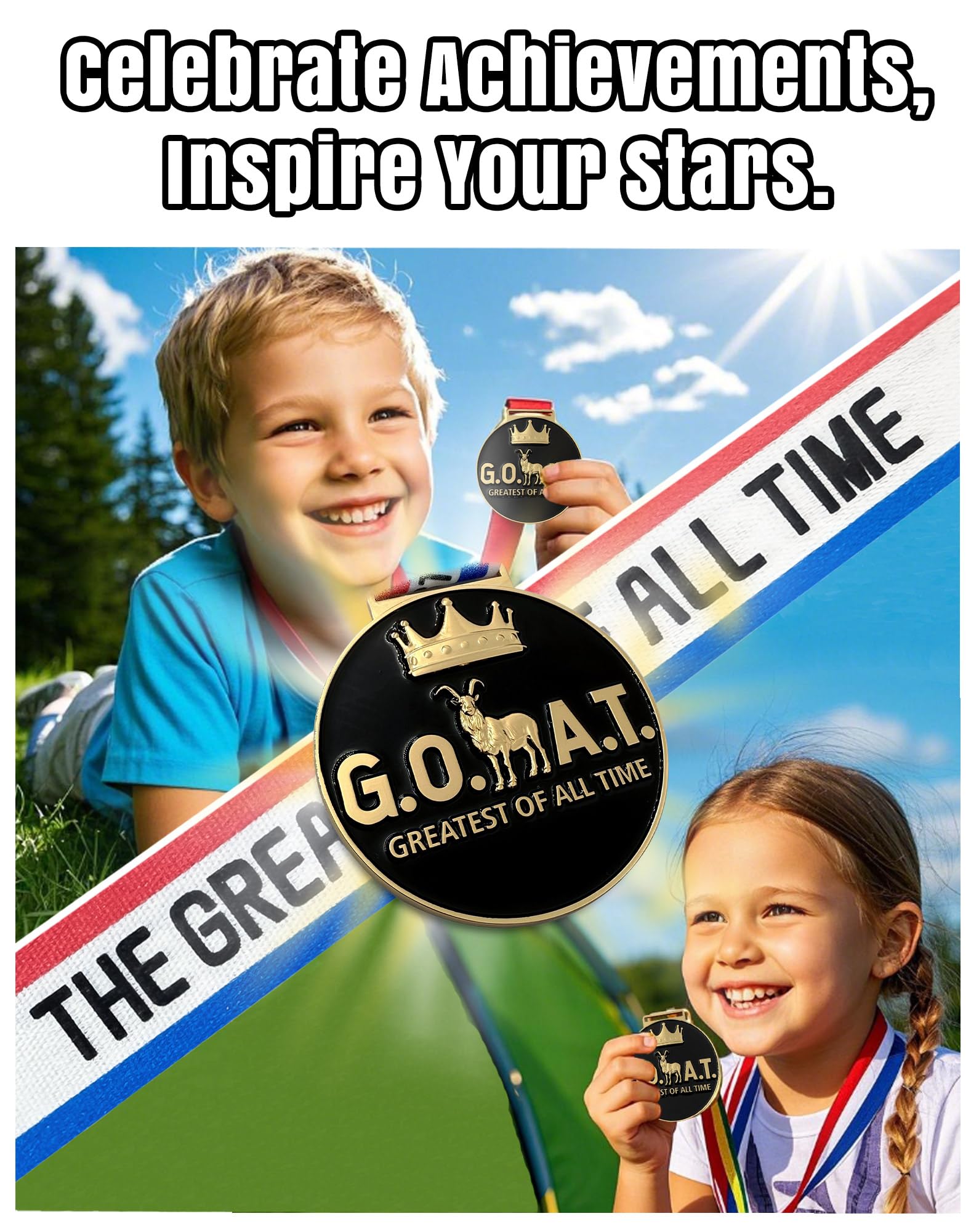 Bstwarm Goat Medal - 3' Heavy Duty Goat Necklace, Double-Sided 3D Engraved Championship Trophy For Sports Awards, Mvp Gifts & Co