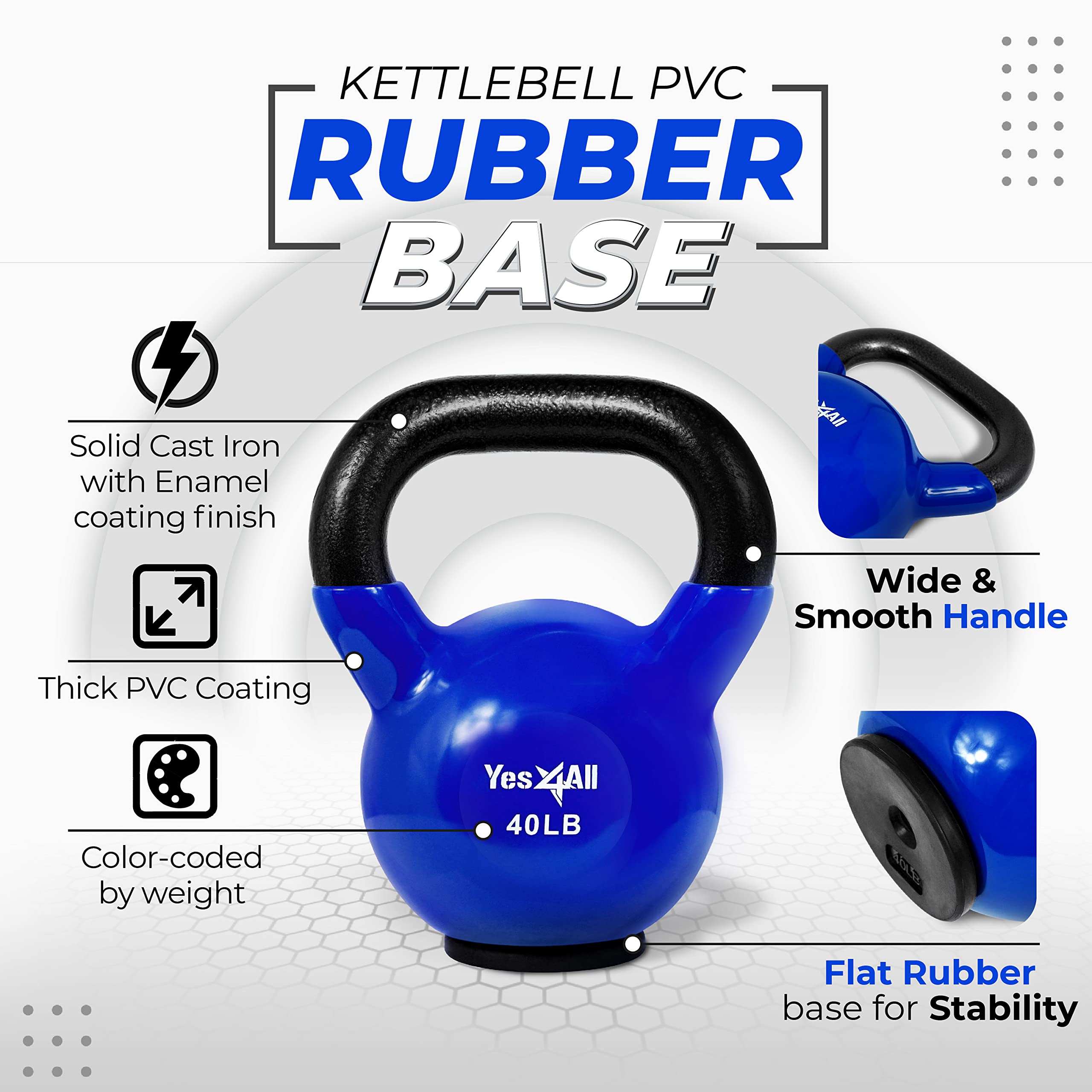 Yes4All Kettlebells Weights Cast Iron Rubber Base For Home Gym And Strength Training, Workout Equipment For Dumbbell Exercise