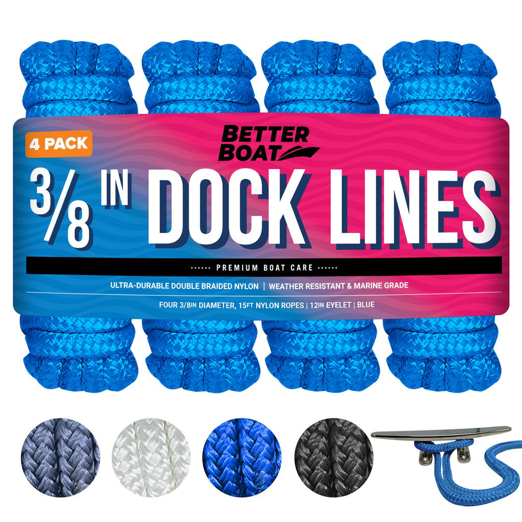Dock Lines Boat Ropes For Docking 3/8'' Line Double Braided Mooring Marine Rope 15Ft Nylon Rope Boat Dock Line For Docking Ropes