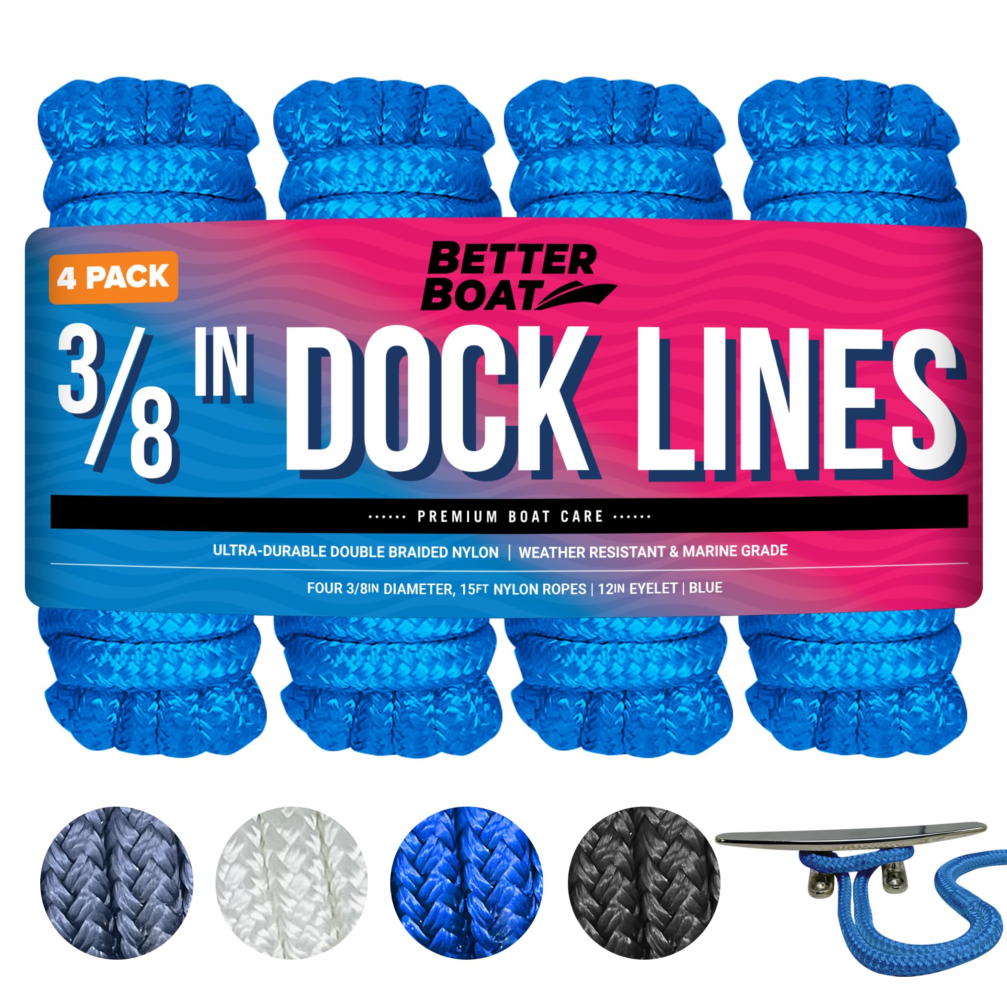 Dock Lines Boat Ropes For Docking 3/8'' Line Double Braided Mooring Marine Rope 15Ft Nylon Rope Boat Dock Line For Docking Ropes