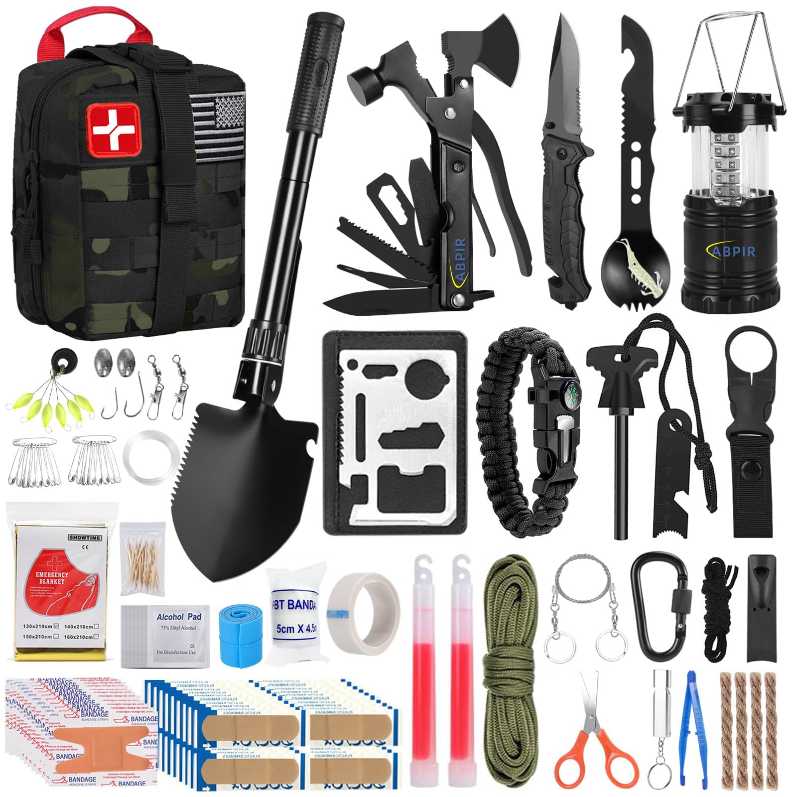 Abpir Survival First Aid Kit, 170 Pcs Survival Kits,Trauma Kit With Essential Survival Gear Emergency Medical Supplies For Hikin