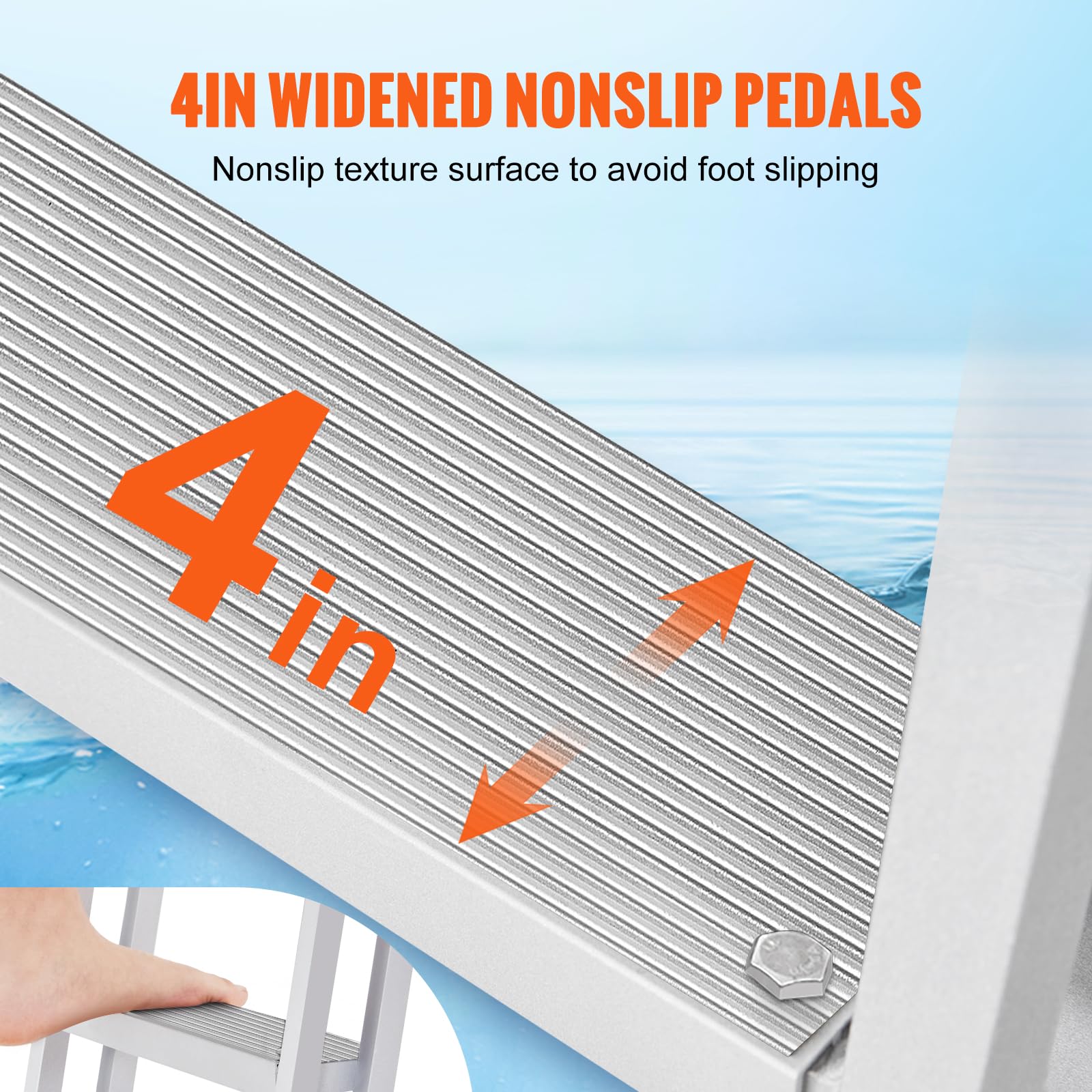 Vevor Retractable Dock Ladder 4 Steps, Aluminum Sliding Pontoon Boat Ladder With 36''-48'' Adjustable Height, 4'' Wide Step & No