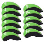 Green & Black 11Pcs/Set Neoprene Iron Headcover Set With Large No. For All Brands Callaway,Ping,Taylormade,Cobra Etc.