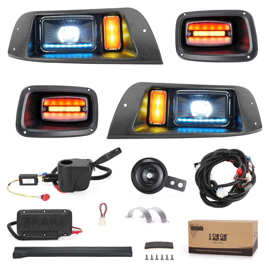 10L0L Golf Cart Headlight Kits For 1996-2013 Ezgo Txt Carts (12V-48V), With Tail Lights, Turn Signals Kits, Brake Lights And Saf